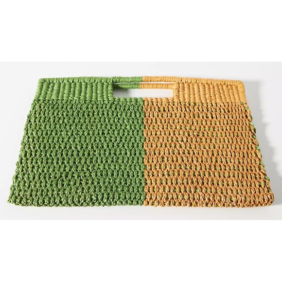 Anthropologie Handbags - Anthropologie Colorblocked Straw Clutch - Green NWT